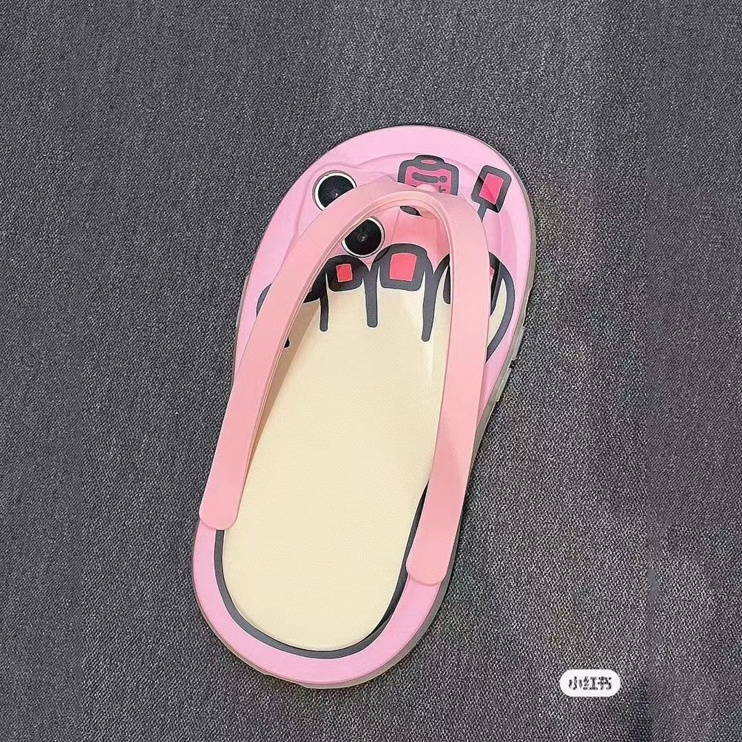 투명 슬리퍼-FL 빨간 손톱 발 (파우더 신발 끈)