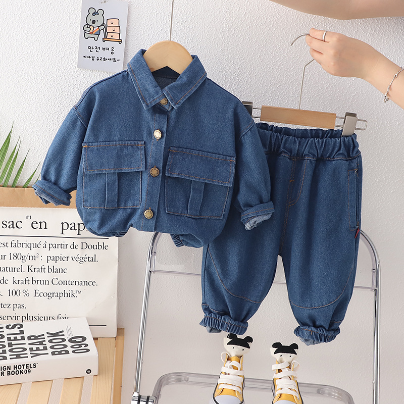 Children's solid color denim spring set for boys