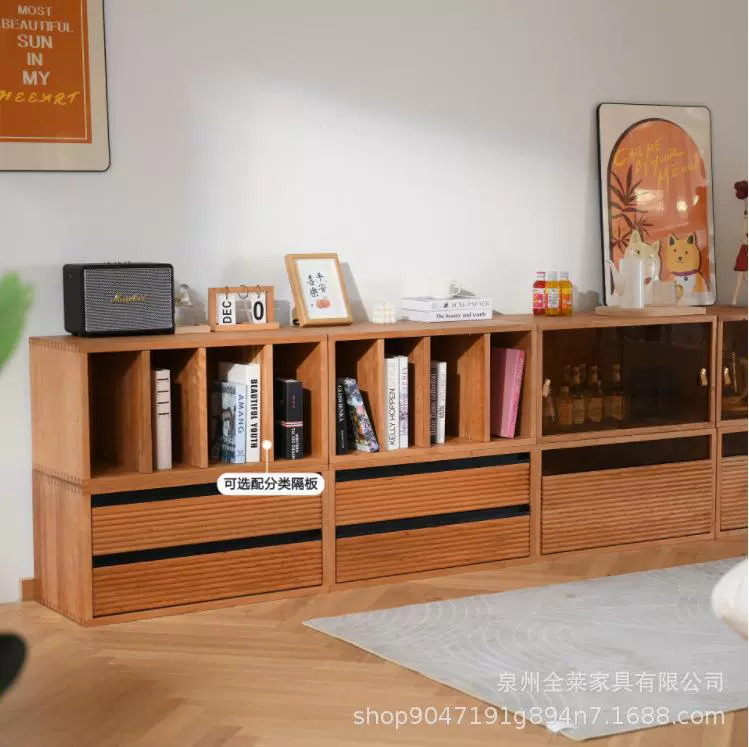 Книжный шкаф в японском стиле из массива дерева для домашнего исследования и хранения, шкаф для журнала, комбинация вишневого дерева, низкий шкаф для отображения ящика