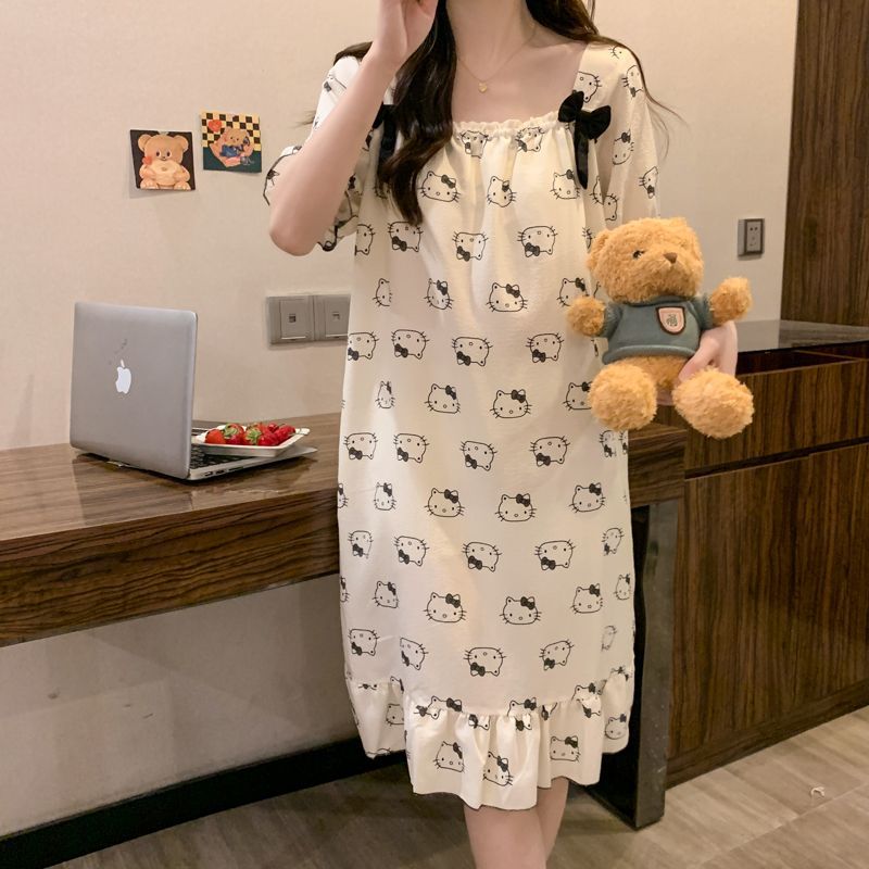 Hellokitty nuevo estilo burbuja algodón cojín en el pecho camisón mujer verano dulce estilo princesa Cuihua servicio a domicilio
