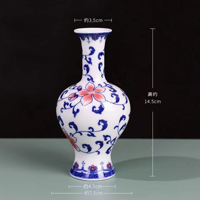 Flores de porcelana azul, vasos de flores de cerámica de lujo ligero, flores de alto nivel, decoración de mesa de comedor de estilo nuevo chino