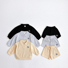 ins~2024 Spring New Boys and Girls Suit Korean Style Half Open Collar Long Sleeve Sweatshirt Set 