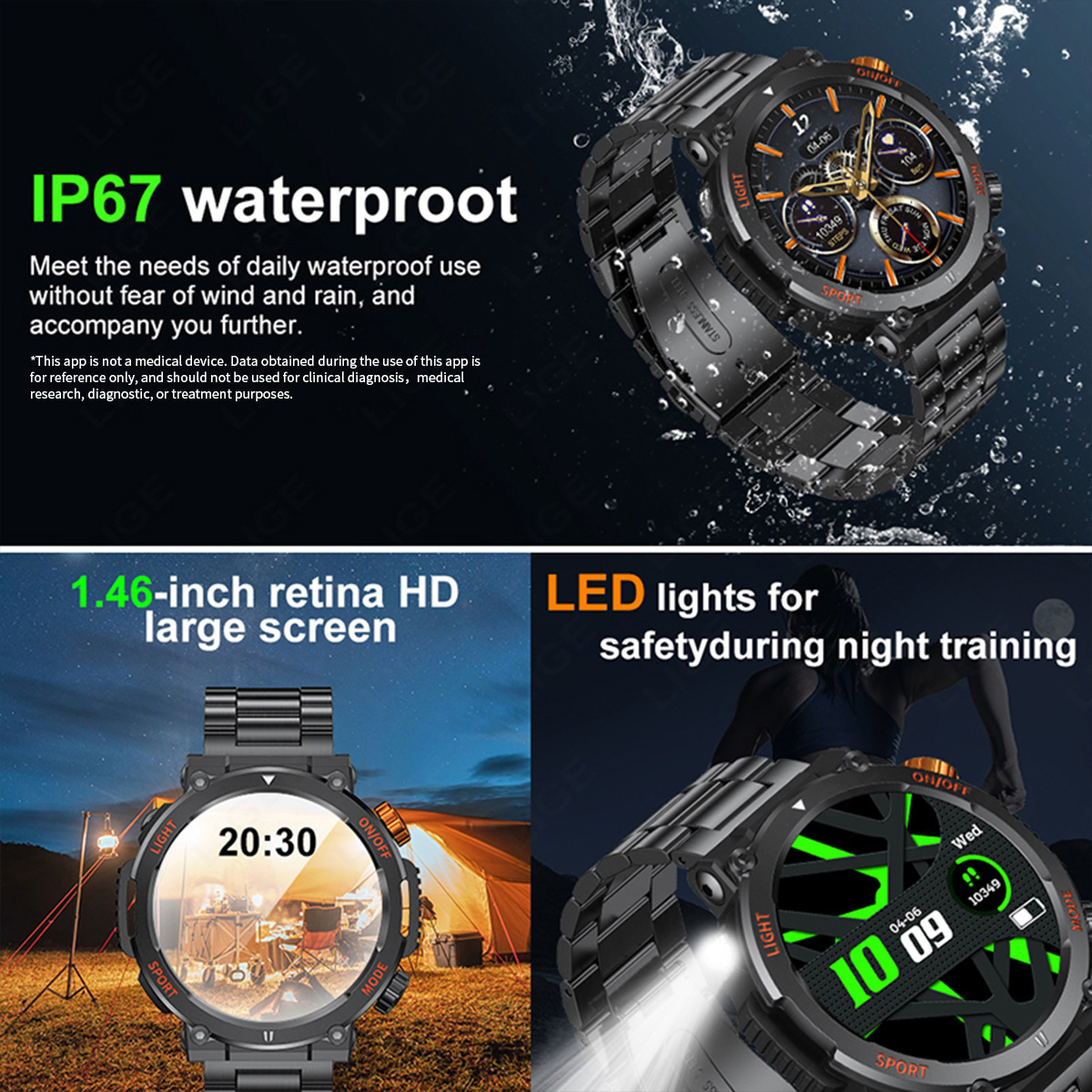 HT17 Smartwatch round Bluetooth Calling Heart Rate Blood Pressure Monitoring Outdoor Sports Watch_voghion.com