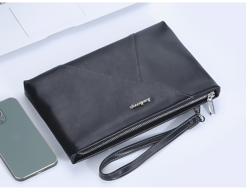 Men's Solid Color Pu Leather Zipper Clutch Bag display picture 1