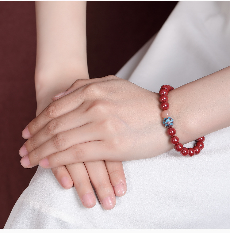 Vòng tay bạc S925 đá mặt trăng chu sa hạt tròn phong thủy may mắn — Mẫu cát Hoàng Đế chi tiết 7