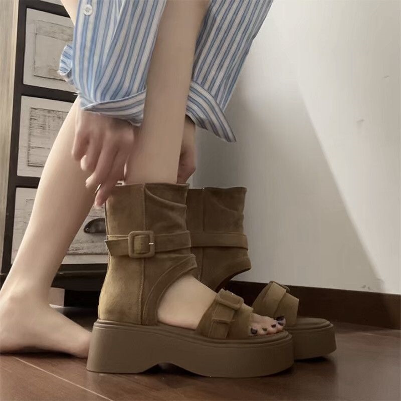 Trendy Designer Niche Style Thong-Toe Height-Increasing Roman Sandals 2026 Summer New Thick-Soled Retro High-Top Booties for Women Trendy Designer Niche Style Thong-Toe Height-Increasing Roman Sandals 2026 Summer New Thick-Soled Retro High-Top Booties for Women