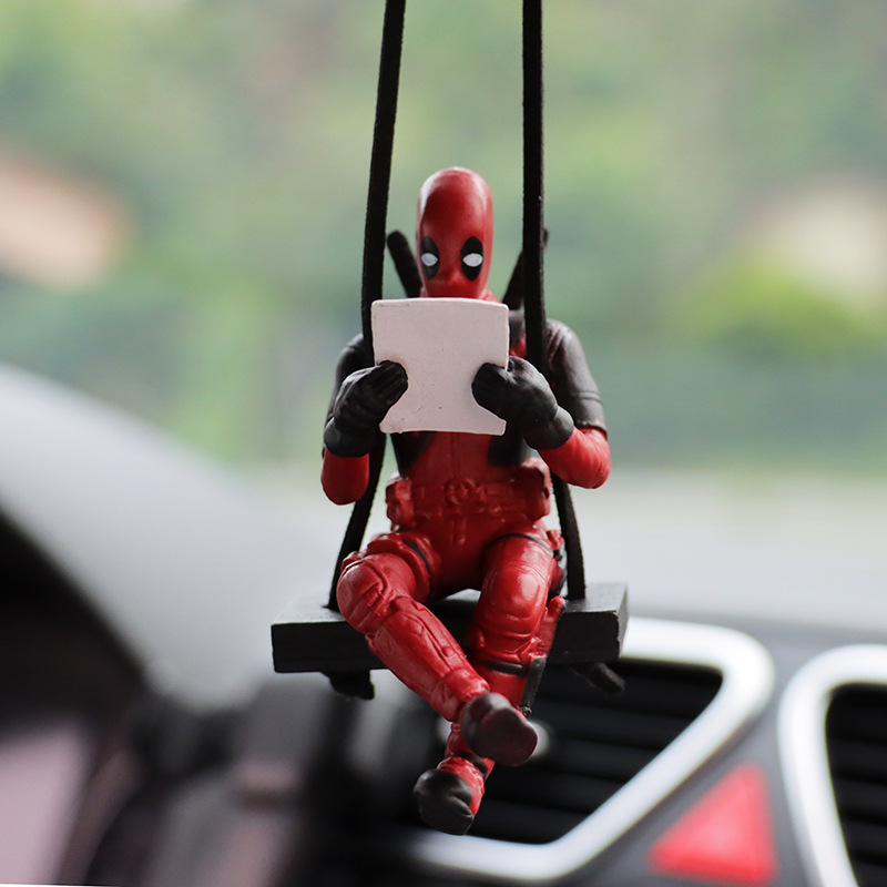 Cartoon Deadpool Car Rearview Mirror Car Pendant Reading Book Little Naughty Car Accessories Car Pendant Interior Decoration
