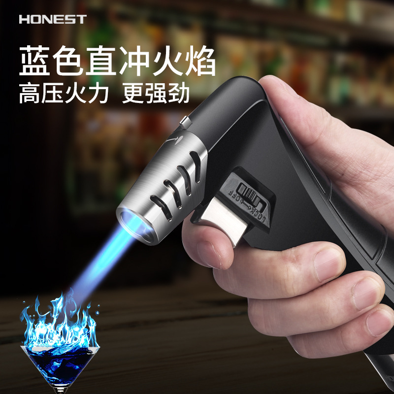 Baicheng Direct Windproof Cigar Welding Flame Gun Metal Outdoor Barbecue Baking Tool Inflatable Open Flame Lighter