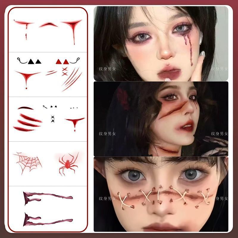 Halloween High-Looking Makeup Creative Stickers Butterfly Scar Wound Realistic Long-Lasting Waterproof Tattoo Stickers Washable