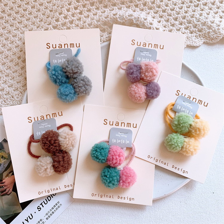New Children's Plush Ball Contrast Color Hair Bands Cute Girls Hair Ties No Damage Hair Bands Hair Accessories