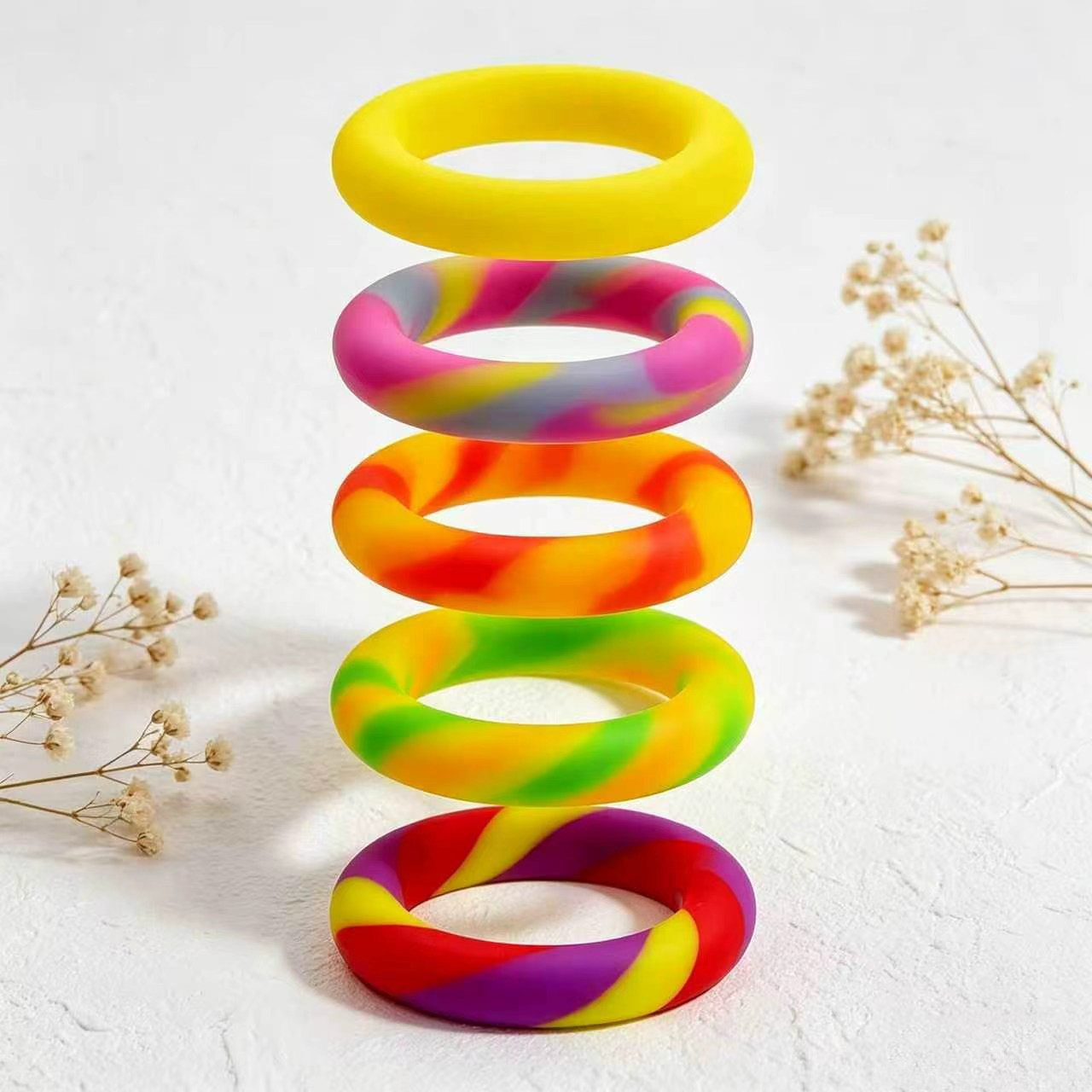 Men’s Silicone Rainbow Locking Ring, Long-Term Wear Delay Ring, Yellow Large — detail image 2