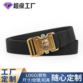 跨境专供腰带男商务休闲时尚对插扣战术腰带可印logo虎头轻奢腰带