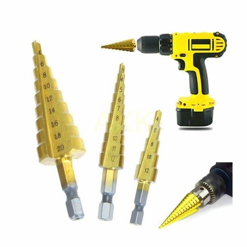 Cross-border hot selling pagoda drill bit step drill hexagonal handle straight groove titanium plated step drill three-piece set reamer drill hole opener
