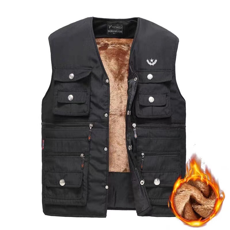 Autumn and winter new middle-aged men's waistcoat multi-pocket waistcoat velvet padded vest dad warm cotton vest Autumn and winter new middle-aged men's waistcoat multi-pocket waistcoat velvet padded vest dad warm cotton vest