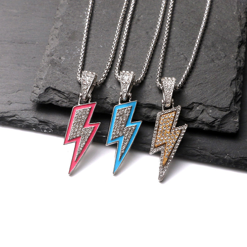 20g Weight Alloy Pendant Material Rhinestones Inlay Material Pendant Necklace Classification Titanium Steel Chain Material 1 Piece Quantity IG Style Hip-Hop Lightning Alloy Titanium Steel Inlay Rhinestones Unisex Pendant Necklace Men Pendant Necklaces