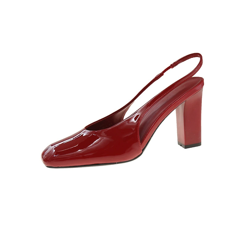Петля обратно лета slingback башмаки - бордовый лакированная кожа, туфли с бочкообразной пяткой в стиле чонсам