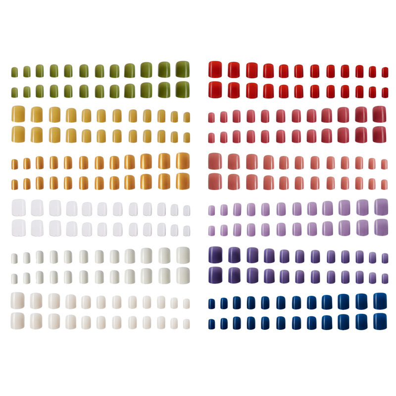Directo de fábrica 24 rejilla de color sólido brillante desgaste superficial pieza de uñas corto color mezclado falso uñas removible Manicura en stock al por mayor