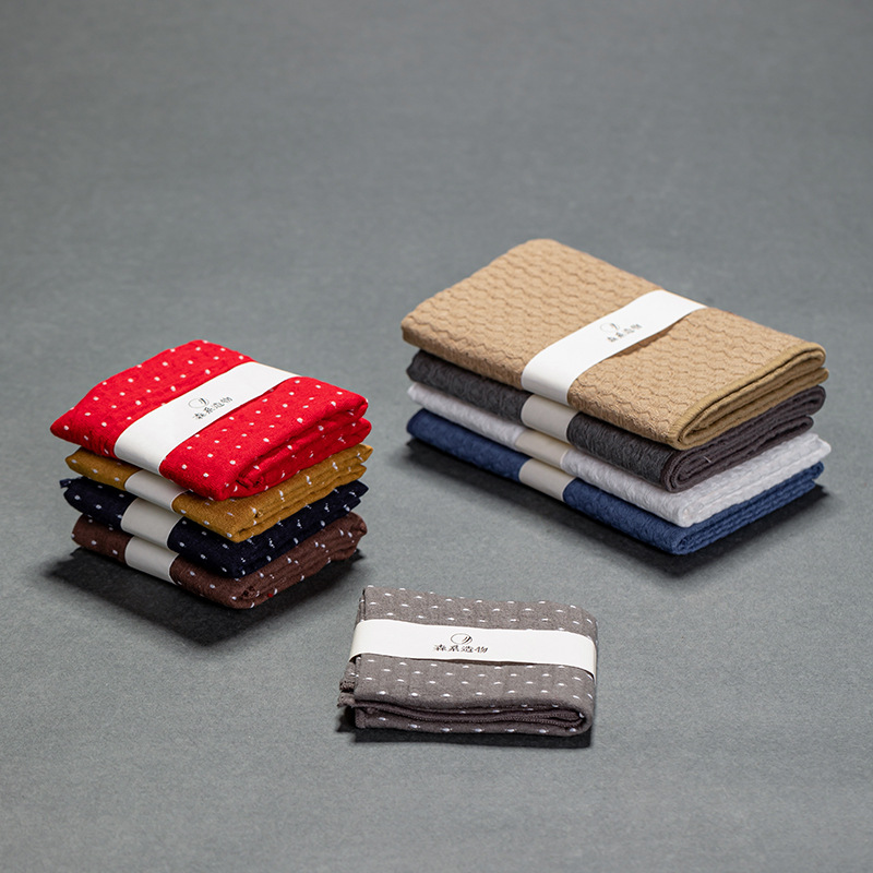 Zisha teapot dry brewing absorbent small tea towel long strip cotton linen towel tea nurturing cloth embroidery tea mat new Chinese Zen square towel