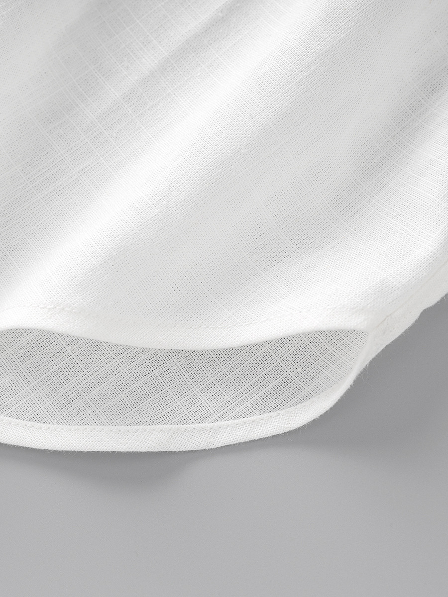 Áo sơ mi nữ linen tay dài cổ bẻ phong cách tiền cũ — Màu trắng