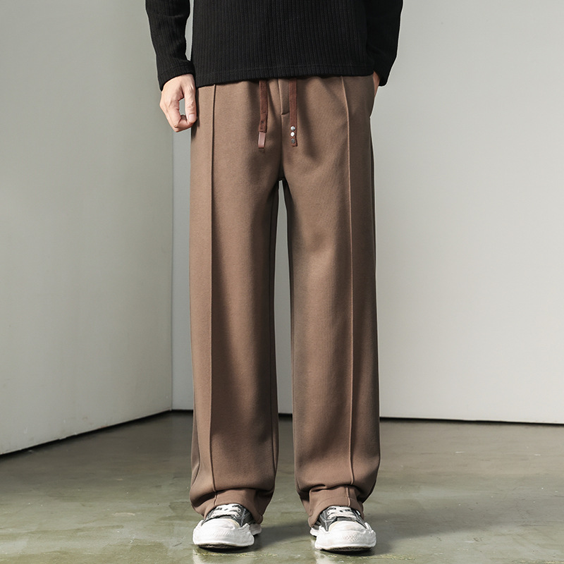 2025款质感竖纹松紧腰抽绳休闲卫裤秋冬季潮牌宽松直筒加绒长裤子