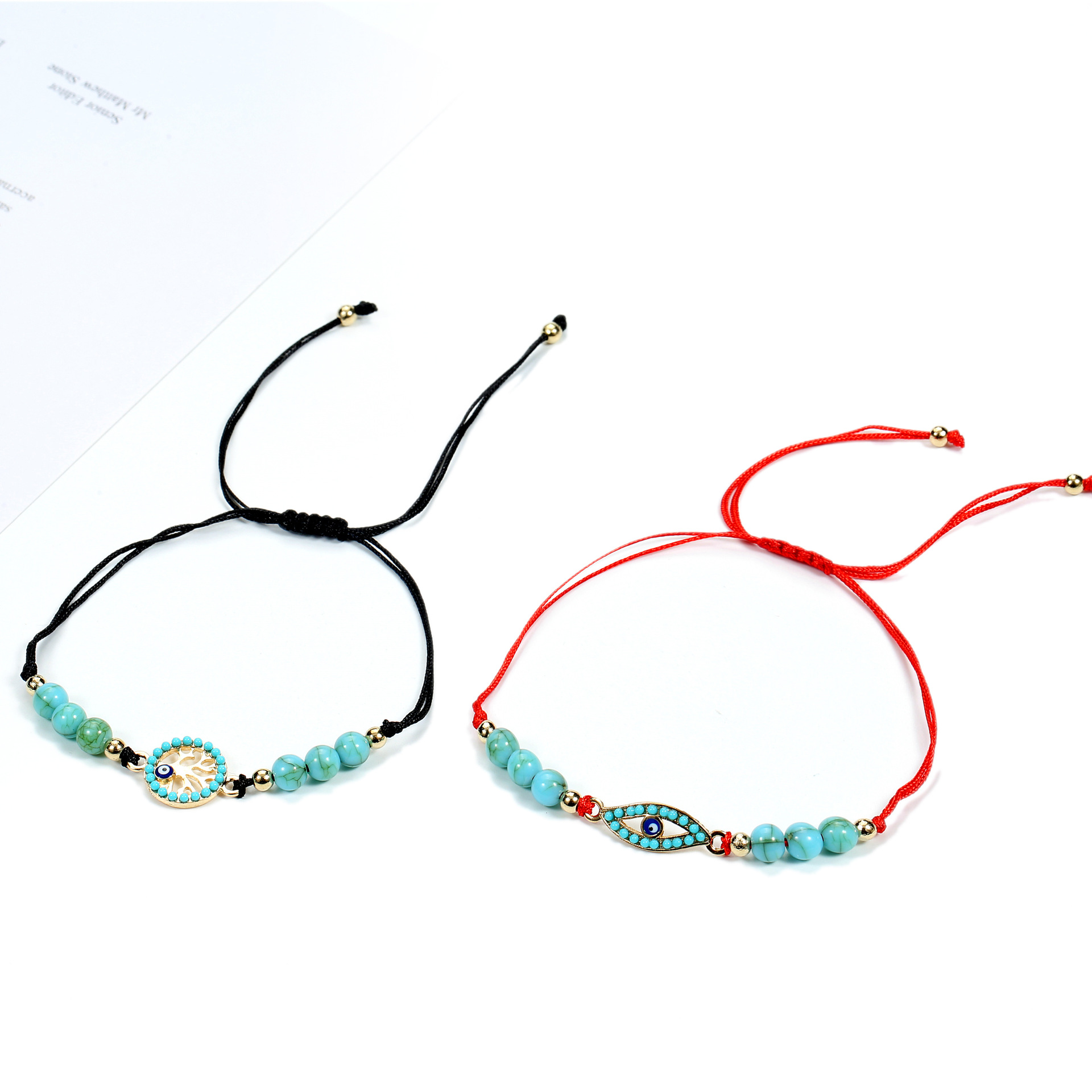34g Weight Bracelets Classification Bohemian Devil's Eye Heart Shape Owl Alloy Turquoise Rope Knitting Unisex Bracelets
