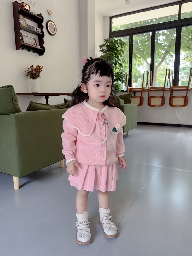 Κοριτσίστικο Πουλόβερ 2023 Φθινόπωρο Νέο Μοντέρνο Κορεάτικο Μονόχρωμο Πλεκτό Φούστα με Μεγάλο Γιακά, Σετ Δύο Τεμαχίων_voghion.com