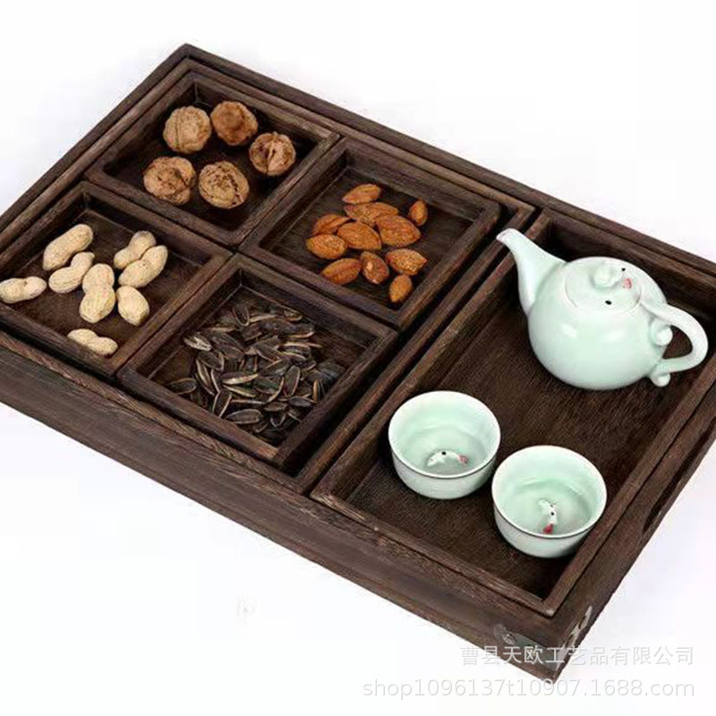 日式茶具木托盘茶盘 实木烧桐木茶盘复古木质茶具套装木制品批发