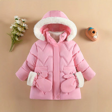女童雪服中小童纯色保暖外套洋气中长款上衣棉服秋冬的外套加绒内