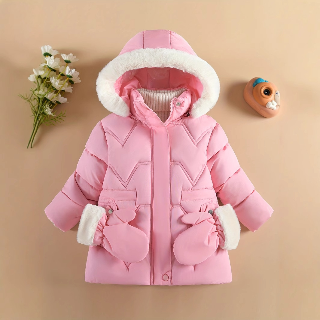 女童雪服中小童纯色保暖外套洋气中长款上衣棉服秋冬的外套加绒内