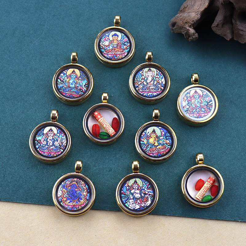 티베트인 THANGKA GAWU BOX 8 명의 후원자 신 펜던트 조디악 벤 밍포 펜던트 캐리 온 탕카 펜던트