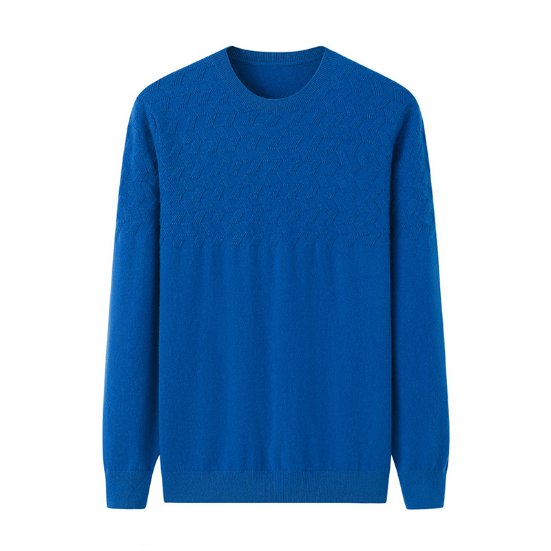 鄂尔市多斯纯羊绒衫男款时尚青年圆领套头羊毛衫冬装新款纯色毛衣