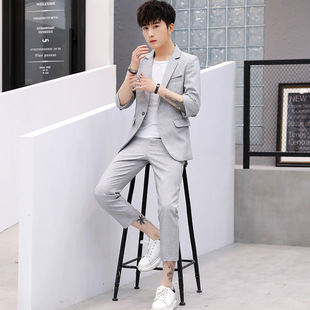 Summer New Suit suit Men's Mid-Sleeve Small Suit Two-Piece Fashionable Seven-Sleeve Suit A Handsome Jacket