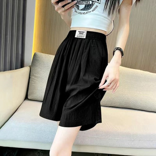 Imitation ice silk sports shorts female summer thin outerwear Joker loose wide leg high waist casual pants a generation of hair