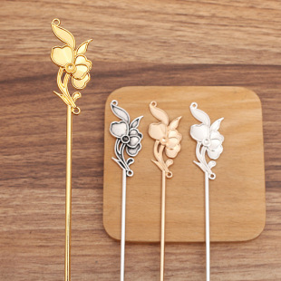 Antique mother-of-pearl tire bottom left and right branches imitation burned blue belt back hole alloy hair stick (14945)