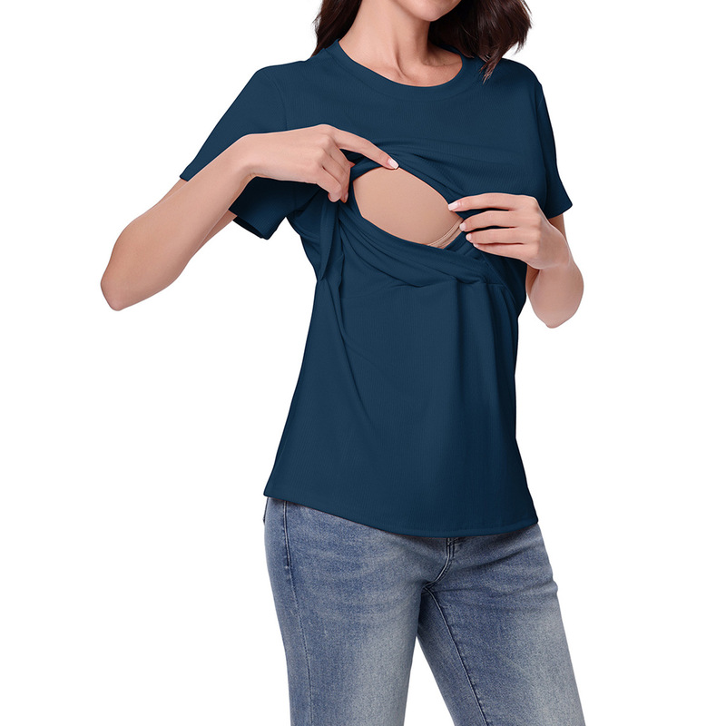 2025年貿易マタニティ婦人服の実物写真、Amazonベストセラー半袖Tシャツ、新素材、クロスボーダーキャンディーカラー授乳服|undefined