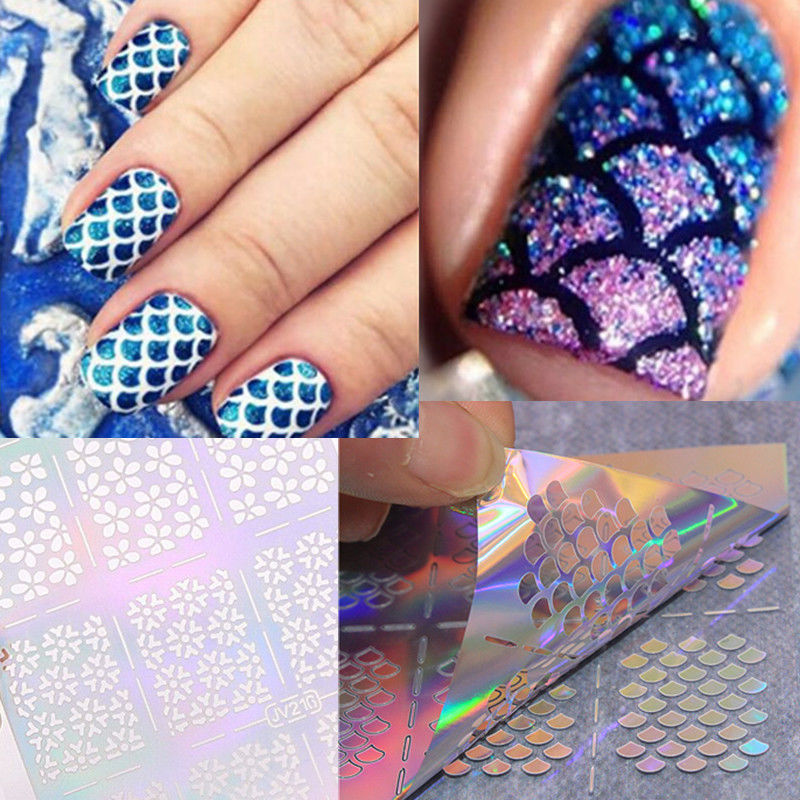 Fish scale pattern homemade hollow nail art decals dual-purpose nail stickers geometric wave nail spray painting printing template Fish scale pattern homemade hollow nail art decals dual-purpose nail stickers geometric wave nail spray painting printing template