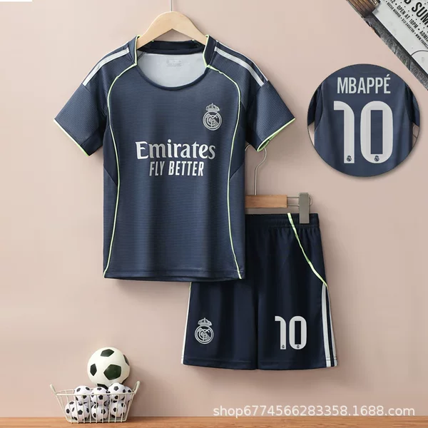 25-26 World Cup National Team Children's Football Uniform Set Real Madrid Mbappe No. 9 Home and Away C. Ronaldo Jersey Short Sleeve