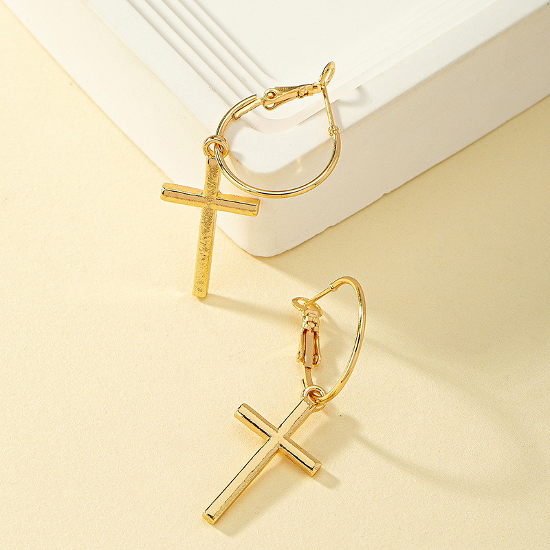 1 Pair Simple Style Cross Plating Alloy Gold Plated Drop Earrings display picture 5