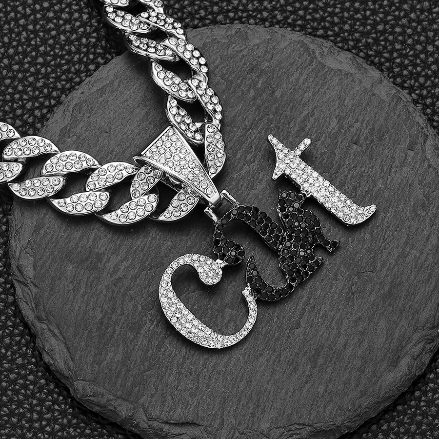 Europa y América hip hop diamante completo creativo carta gato animal colgante cubano collar fresco de los hombres de moda hip hop Accesorios image 5