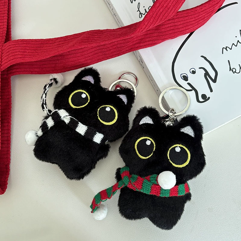 Симпатичные плюшевые большие глаза черные кошачьи куклы подвески девчушка сердце писк висячий рюкзак брелок подвеска оптом