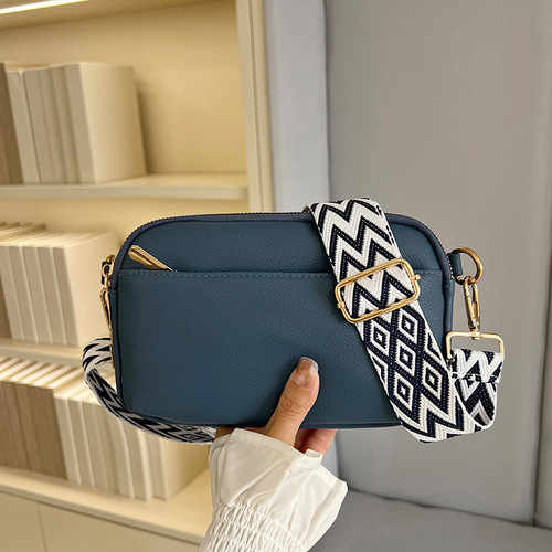 2025 Women's Crossbody Bag Simple and Versatile Soft Leather Small Square Bag Casual Wide Shoulder Strap Single Shoulder Bag