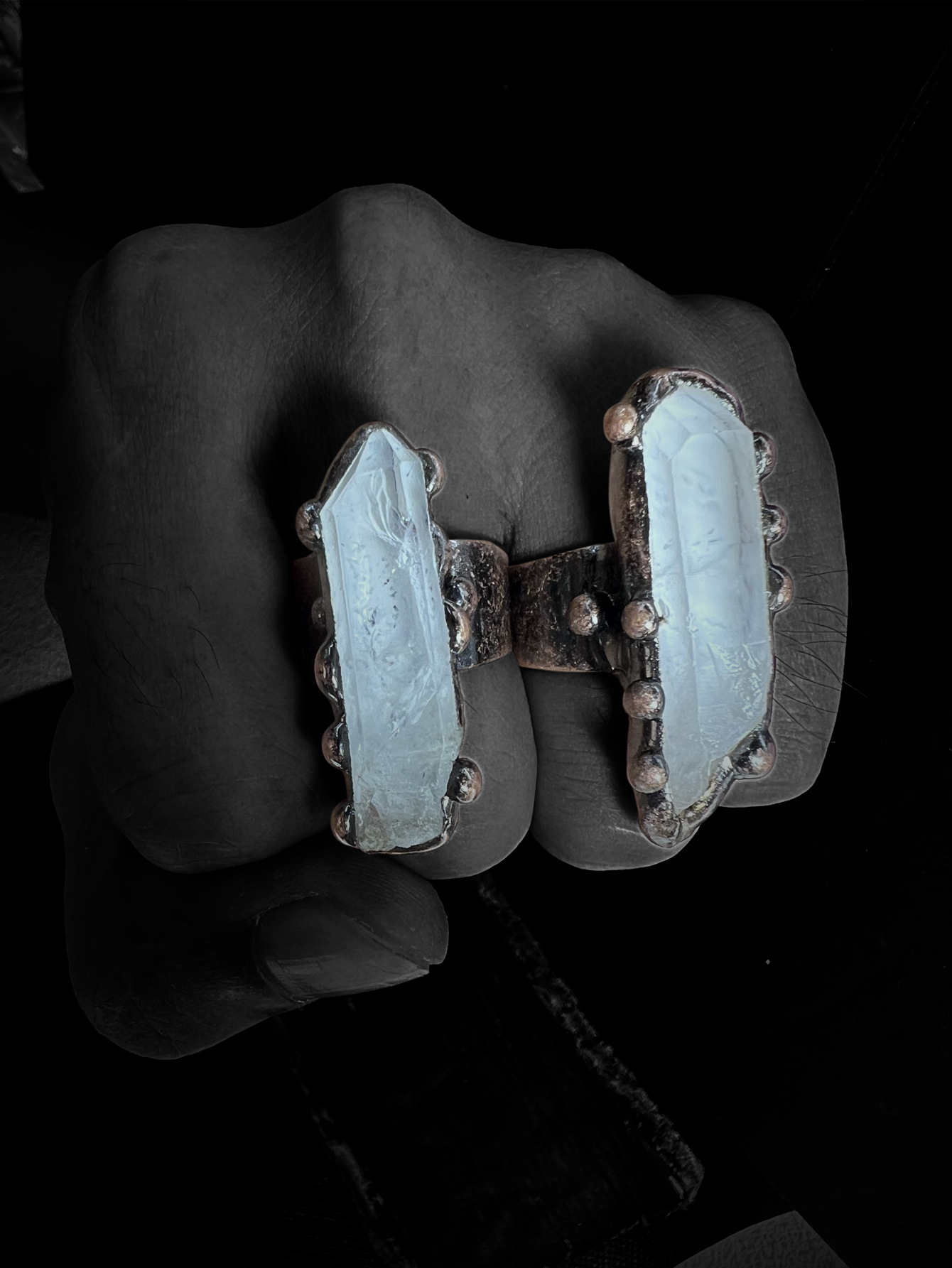 Healing Design Unisex White Crystal Copper Healing Geometric Open Rings Healing Crystals Jewelry