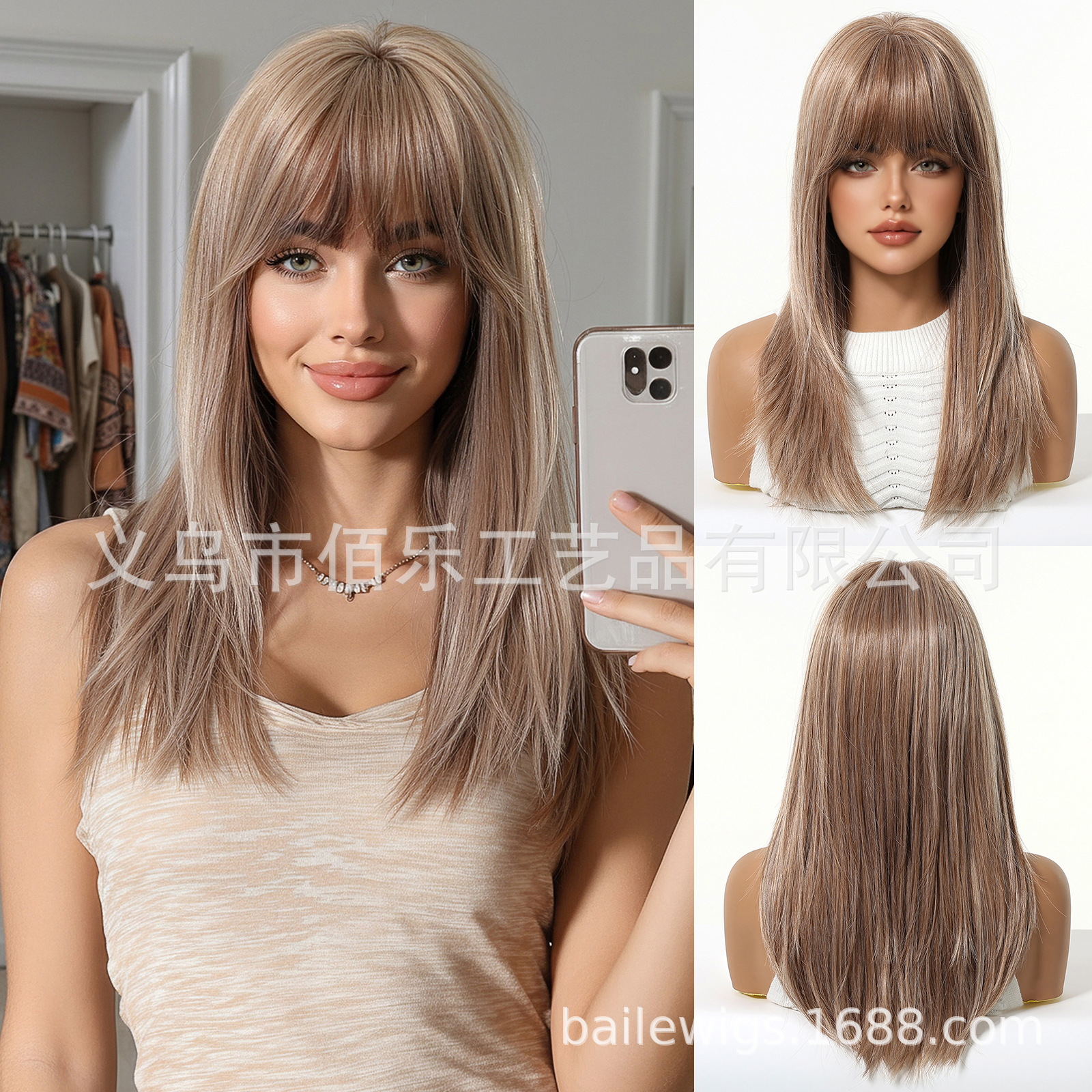 Peruca de cabello de mujer cubierta de cabello recto de alto nivel Qi Liuhai venta en caliente transfronteriza al por mayor pelucas