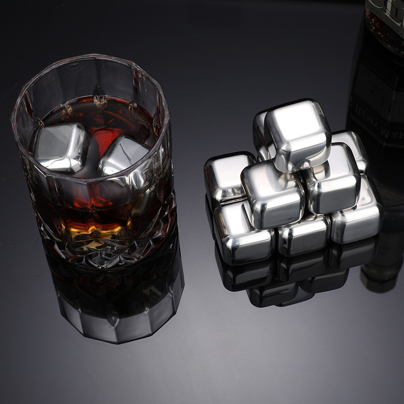 Trendy whiskey ice stones for bars, beer, Sprite, 304 stainless steel ice tongs, quick-freezing ice cubes, metal ice
