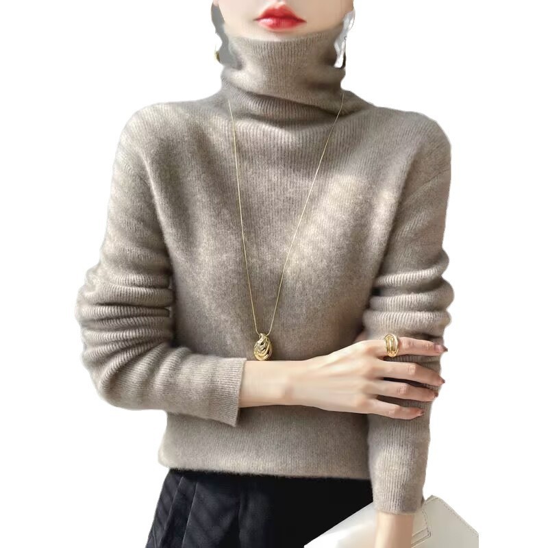 Demi-season warm solid color woolen knitted sweater