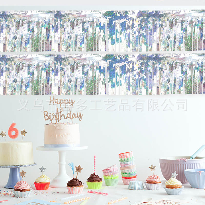 银色铝膜流苏串旗户外防水节庆装饰飘旗春节拉旗派对布置串旗6米|ms