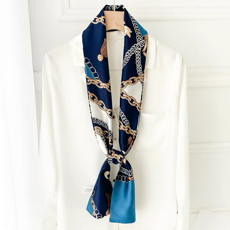 Vintage Chain-Style Long Silk Scarf for Neck Wear, High-End Feel, Paired with Shirt, Faux Silk Narrow Ribbon, Wholesale Vintage Chain-Style Long Silk Scarf for Neck Wear, High-End Feel, Paired with Shirt, Faux Silk Narrow Ribbon, Wholesale