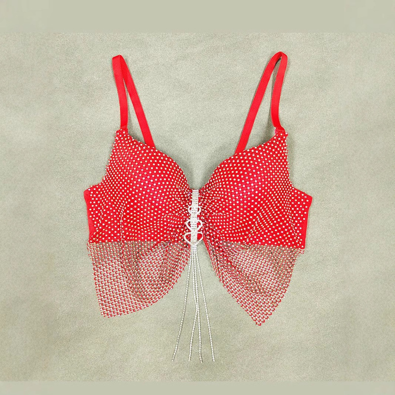 Customized Sexy Little Sling for Women Fishnet Diamond Fantasy Heart Rhinestone Pendant Tassel Pure Desire Sling Db1657