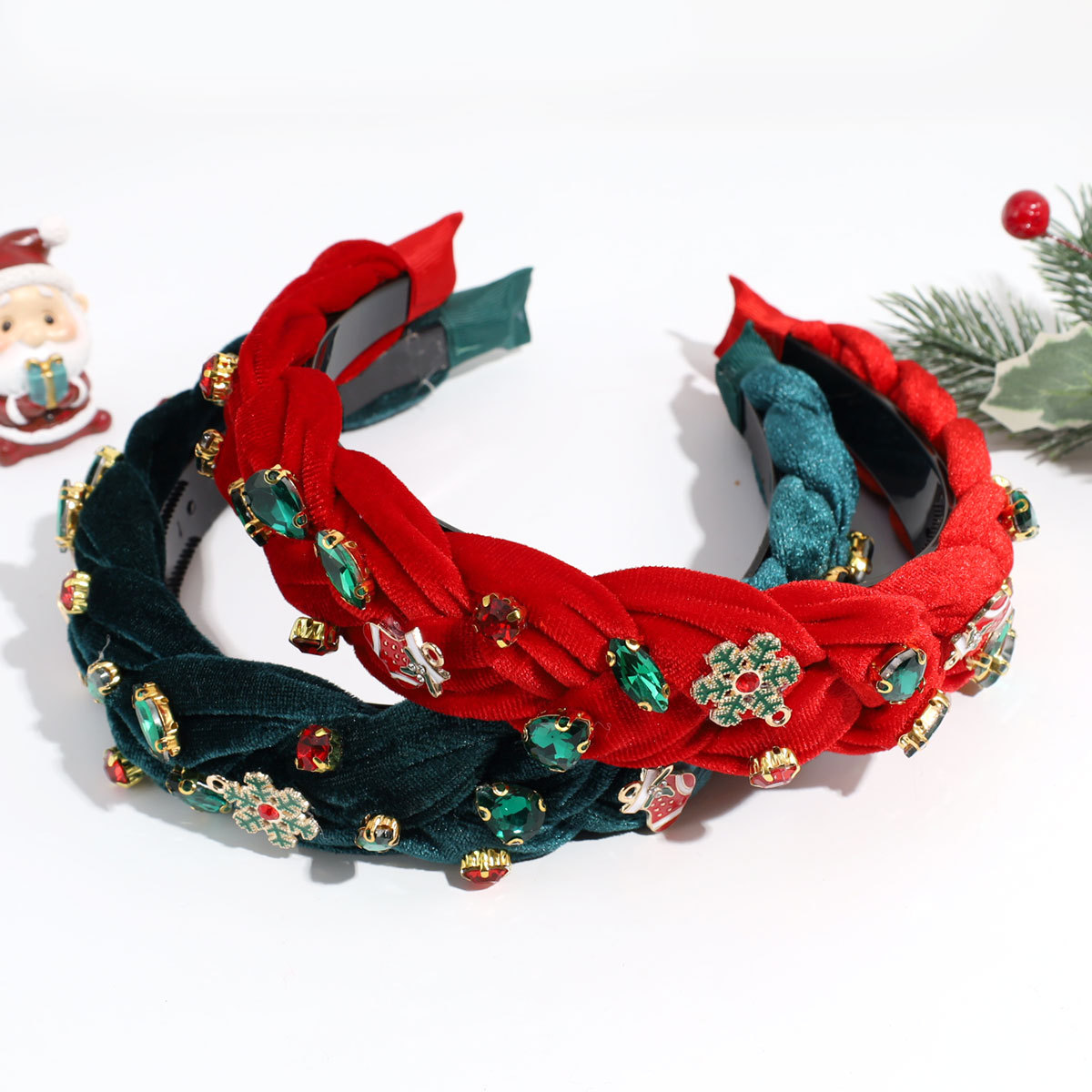 Weihnachts-Haarband mit breitem Rand, frittierter Teig, Zopf, Wasserbohrer, Weihnachtsbaum, Schneeflocke, leicht, luxuriös, vielseitiger Haarschmuck_voghion.com