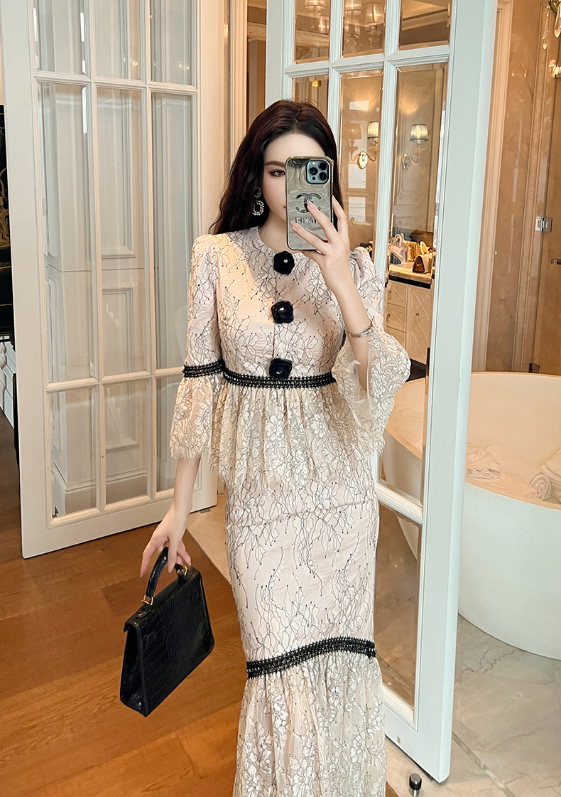 Bộ hai món áo tay chuông bèo nhún và chân váy đuôi cá ôm hông thiết kế mới mùa hè — Màu trà sữa chi tiết 6